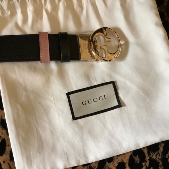 Auth New Reversible Black Pink Leather GUCCI Belt main image 6